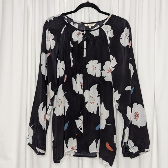 Tucker NYC Clara Blouse Black Poppies in Silk Crepe de Chine Floral Top - Picture 1 of 10